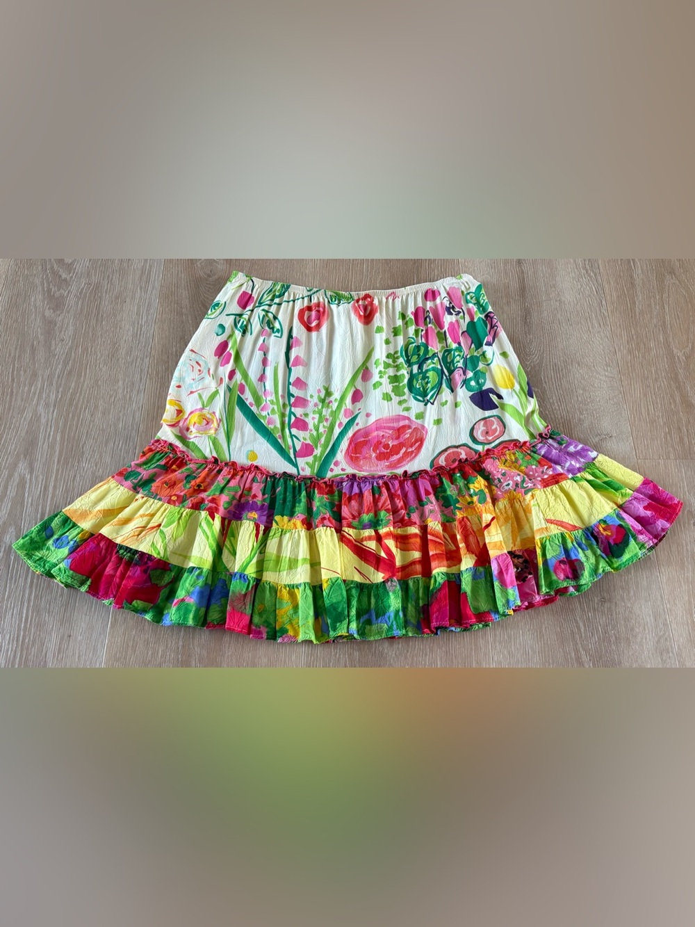 JAMS WORLD LARGE -ENCHANTED - Floral COLORFUL RUFFLE SKIRT W831-ENCH PRE-OWN